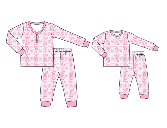 25.5.19 custom each style moq 5eta 4-6week Sibling Sister pumpkin long sleeve pants sets and adult sets match design