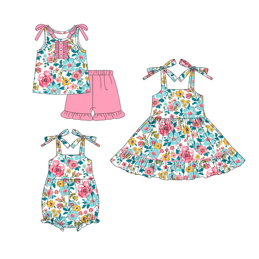 25.5.24 custom each style moq 5eta 4-6week Sibling Sisters floral baby girl short sleeve shorts sets and dress and rompers match family design