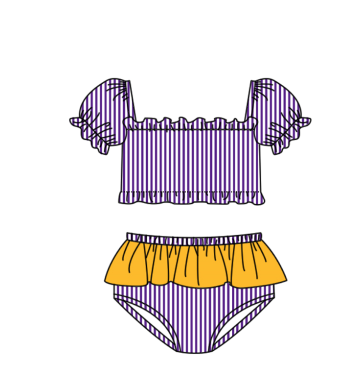 Custom moq 5 mix size milk silk summer teams baby girl boys clothes Purple Two-Piece Swimsuit Set One Piece Swimsuits boy swim trunks