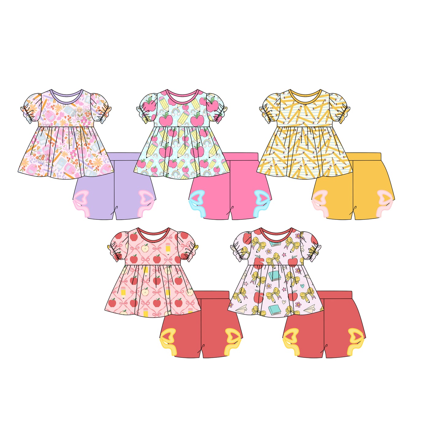 25.10.25 custom each style moq 5 eta 6-8week Sibling Sisters baby girl clothes short sleeve shorts sets 5 match family design