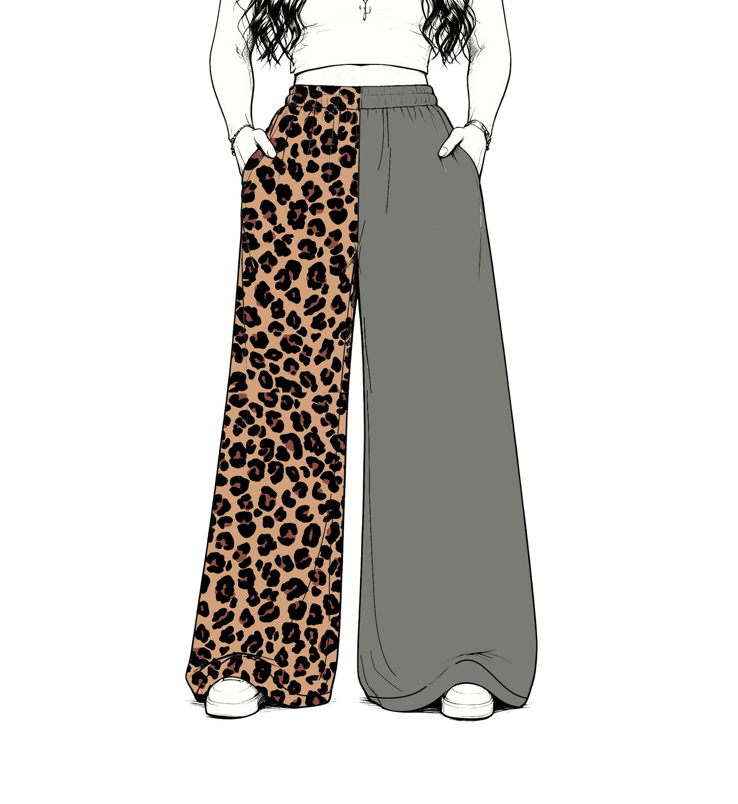 custom moq 5 mix size Baby Kids Gray Leopard Patchwork Print Team Flare Pants Casual Bottom