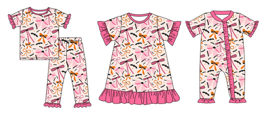 4.28 custom each style moq 5eta 4-6week Sibling Sisters bow baby girl short sleeve pants sets and dress and rompers match family design