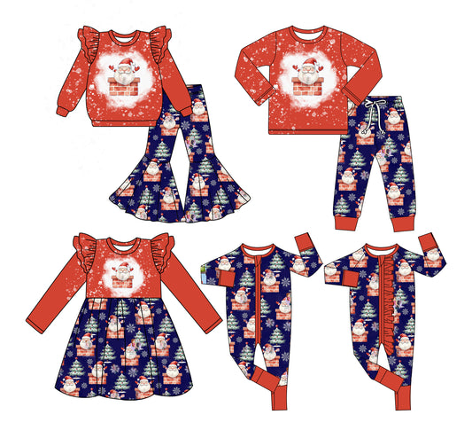 25.6.28 custom each style moq 5 eta 4-6week Sibling Sisters Christmas baby girl long sleeve pants sets 1 and sets 2 and romper 1 and romper 2 and dress match family design