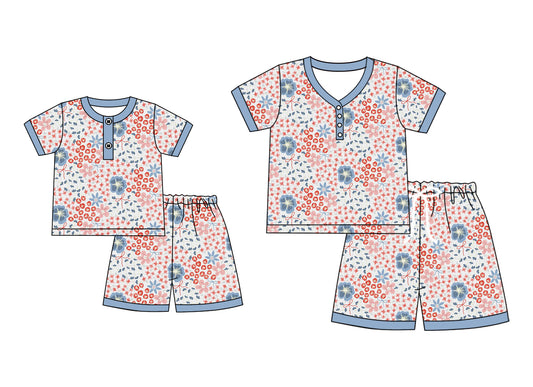 4.23 custom each style moq 5eta 4-6week Sibling Sister floral short sleeve shorts sets and adult sets match design