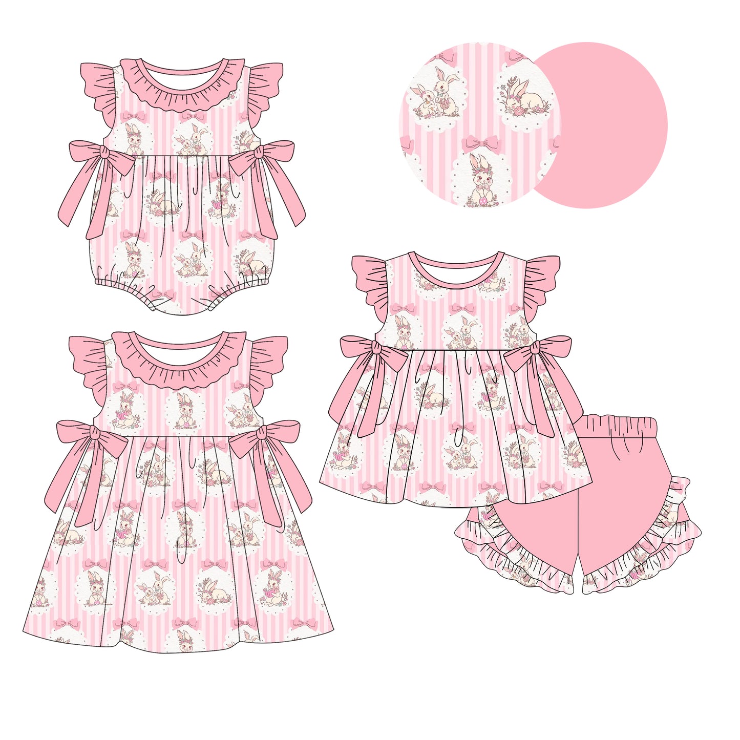 26.1.5 custom each style moq 5 eta 6-8week Sibling Sister easter baby short sleeve shorts sets and romper and dress match design