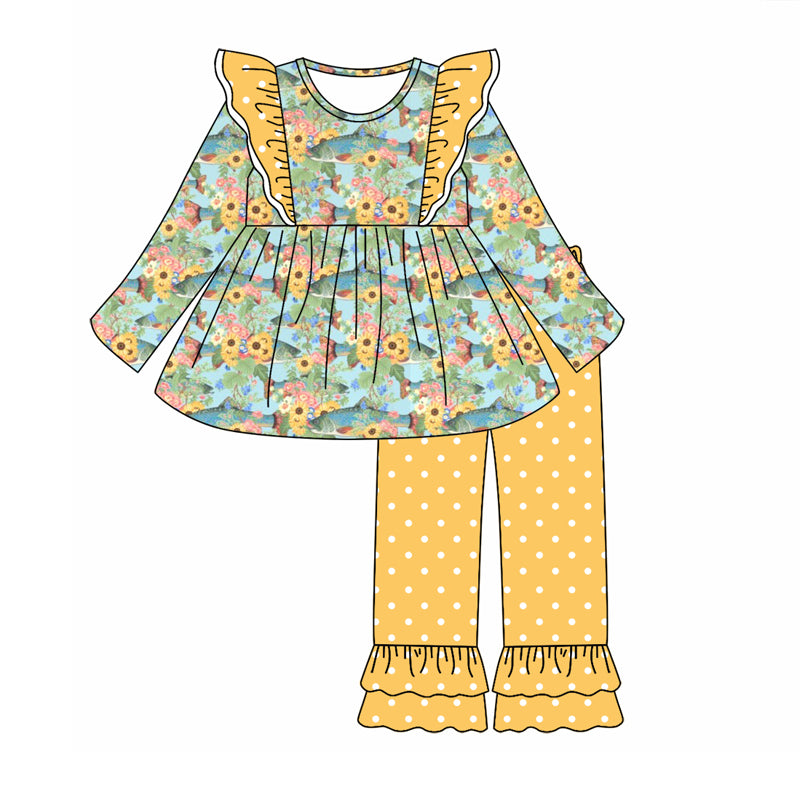 8.29 custom each style moq 5eta 4-6week Sibling Sister floral yellow baby girl sets and dress and rompers match family design
