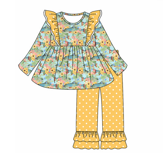 8.29 custom each style moq 5eta 4-6week Sibling Sister floral yellow baby girl sets and dress and rompers match family design