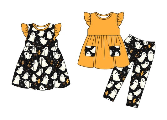 25.5.9 custom each style moq 5eta 4-6week Sibling Sister ghost baby girl pants sets and dress match family design