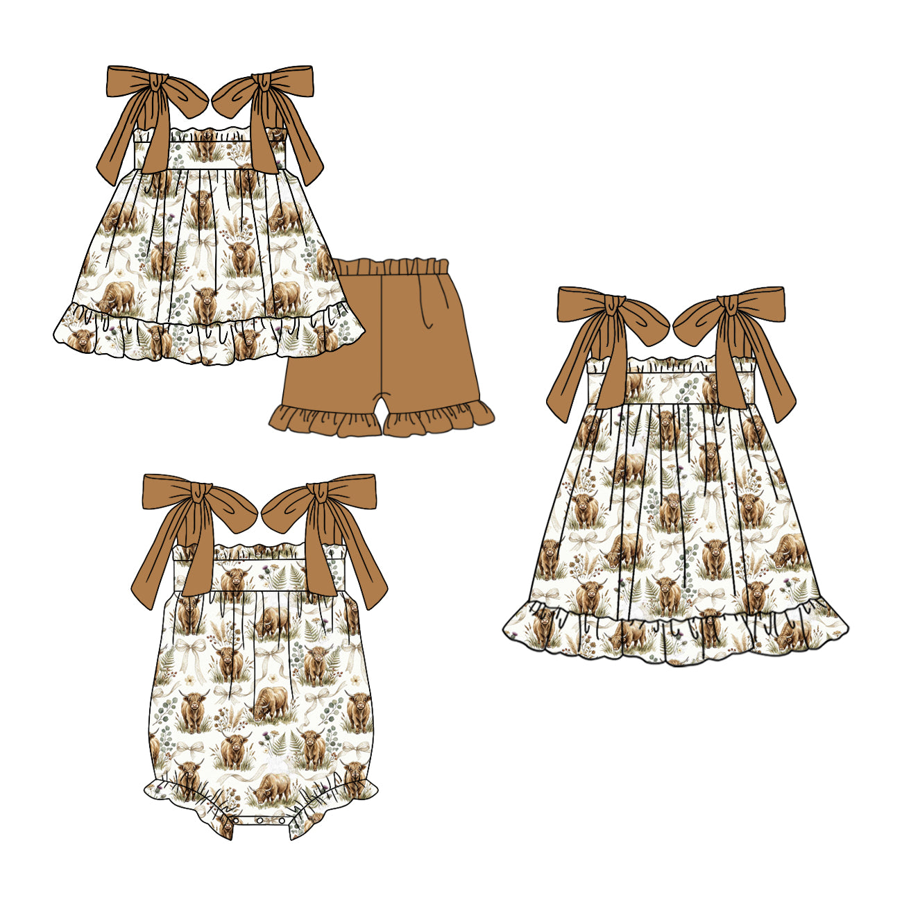 3.9 Custom moq 5 mix size Sibling Baby Girl's Brown Sleeveless Top And Short Set Cute Romper Dress for Summer