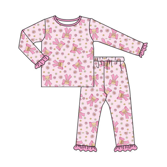 7.25 custom each style moq 5eta 4-6week Sibling Sister bow pink baby girls sets and dress and rompers match family design