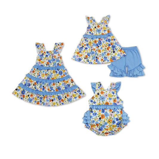 RTS baby girls clothes floral Short Sleeve Shorts sets dress romper