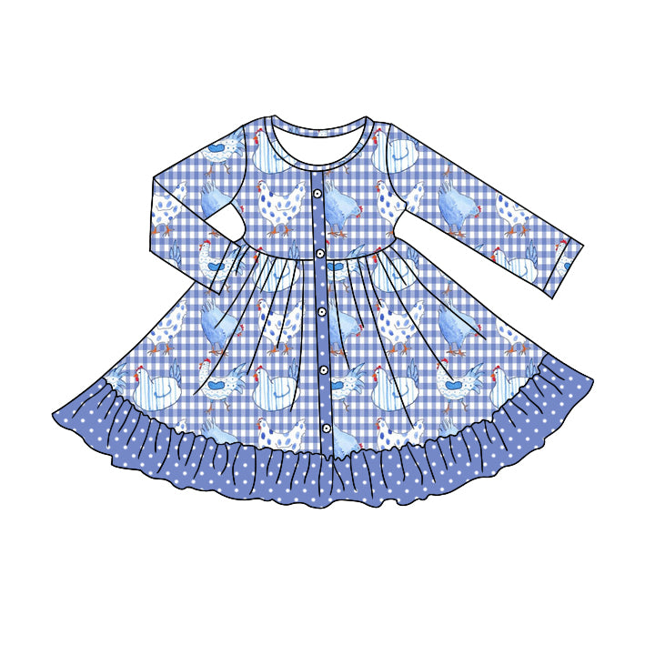 6.7 custom each style moq 5eta 4-6week Sibling Sister hen blue baby girls outfits and dress match family design