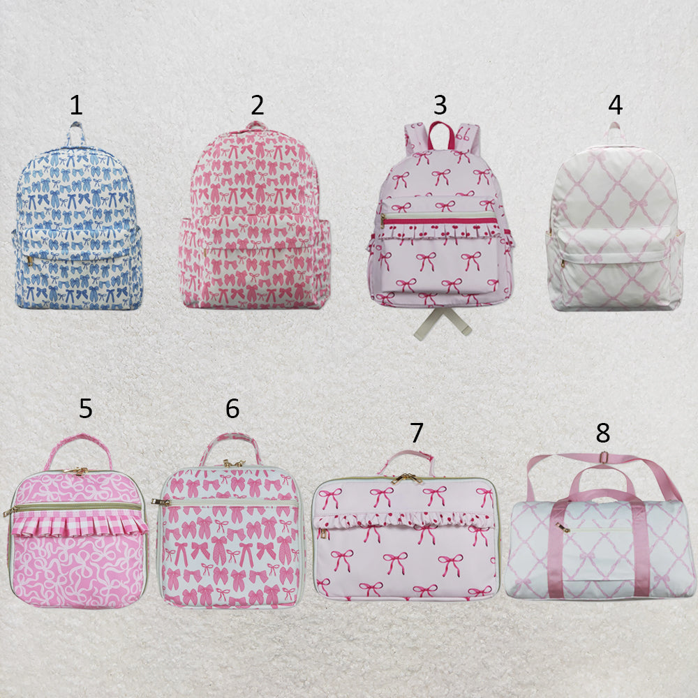 RTS NO MOQ Sibling milk silk Baby Kids Zipper Pink Bows School Backpack Pink Bows Lunch Dinner Picnic Box Bags