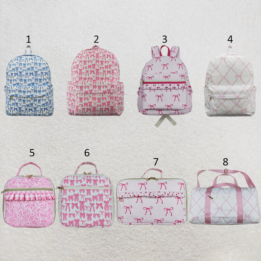 RTS NO MOQ Sibling Bags Baby Kids Zipper Pink Bows School Backpack Pink Bows Lunch Dinner Picnic Box Bags