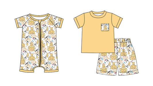 25.11.14 custom each style moq 5 eta 6-8 week Sibling Sister castle baby boy short sleeve shorts sets and boy rompers match family design
