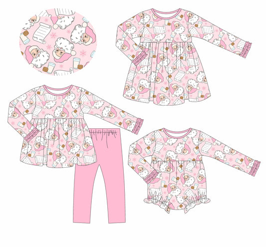 25.6.7 custom each style moq 5eta 4-6week Sibling Sisters Christmas pink baby girl long sleeve pants sets and dress and rompers match family design