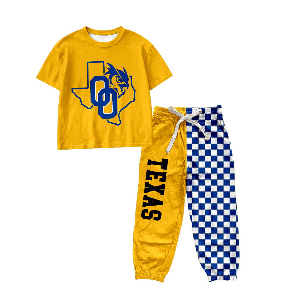 custom moq 5 mix size MSD073005 Baby Kids Short Sleeve Shirt Plaid Patchwork Long Pants Team Casual Set