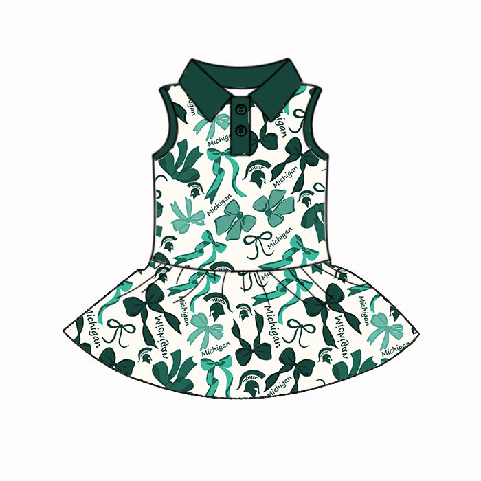 Custom moq 5 mix sizes summer teams baby girls clothes team green short sleeve skirts shorts sets dress 1 and dress 2-25.5.10