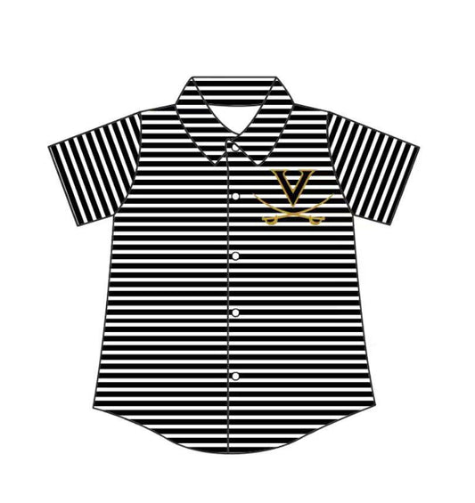 Custom moq 5 mix size milk silk summer teams Baby Boys Summer Black Stripes Short Sleeve Button Shirts Top