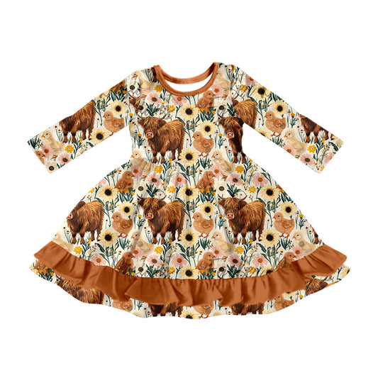 8.3  custom each style moq 5eta 4-6week baby girls clothes alpine floral khaki long sleeve dress