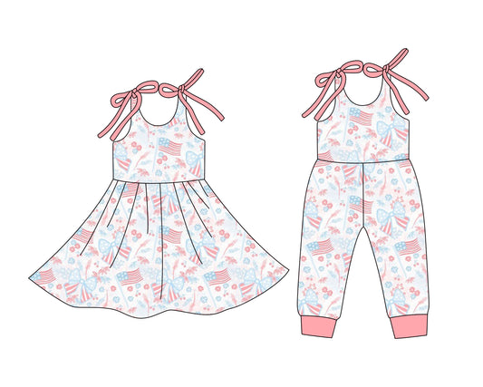 25.12.24 custom each style moq 5 eta 6-8week Sibling Sister flag baby short sleeve romper and dress match design