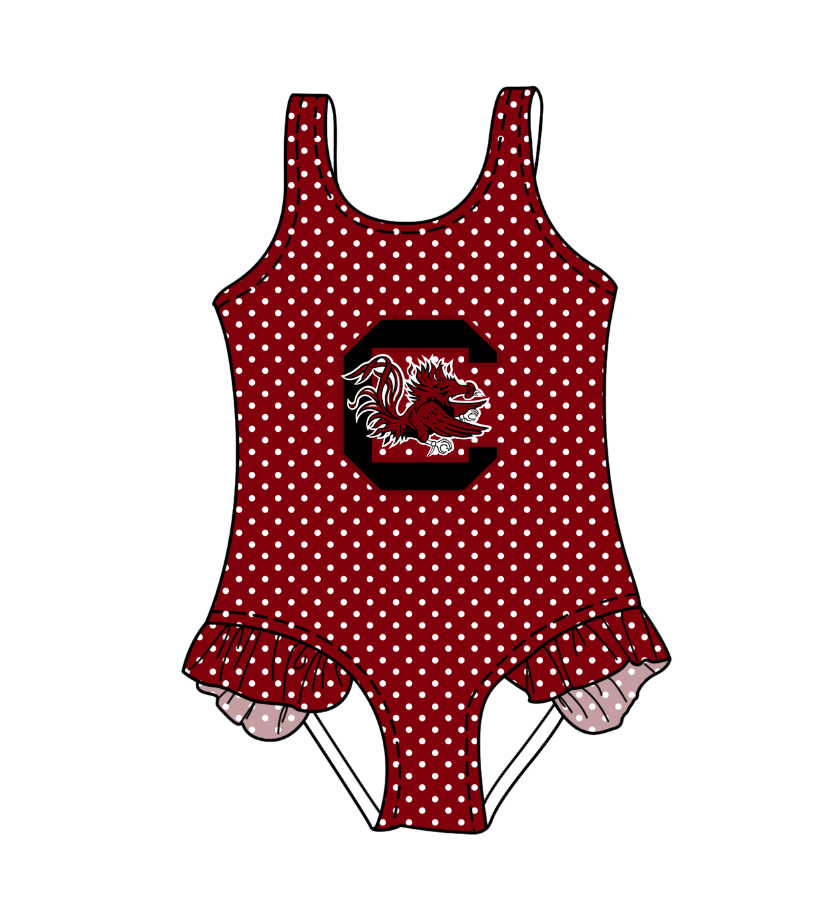 Custom moq 5 mix size milk silk summer teams Red Baby Girl Sleeveless Polka Dot Lace Onesie Swimsuit Cute Summer Beachwear for Little Girls