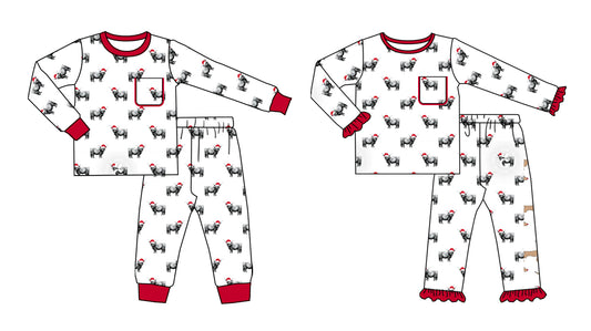25.6.18 custom each style moq 5eta 4-6week Sibling Sisters Christmas baby girl long sleeve pants sets 1 and sets 2 match family design