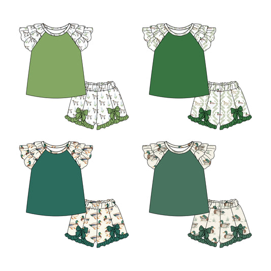 2.11 custom each style moq 5eta 4-6week Sibling Sister duck baby girls short sleeve shorts sets and set 4 match design