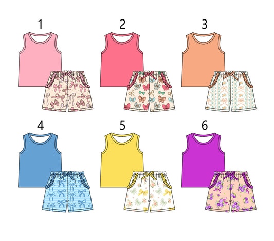 3.3 custom each style moq 5eta 4-6week Sibling Sister bow baby girls short sleeve shorts sets and set 6 match design