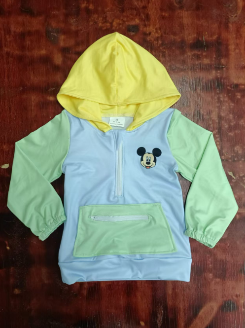 Custom moq 3 eta 6-7weeks Blue-yellow-green hooded zip-up pullover