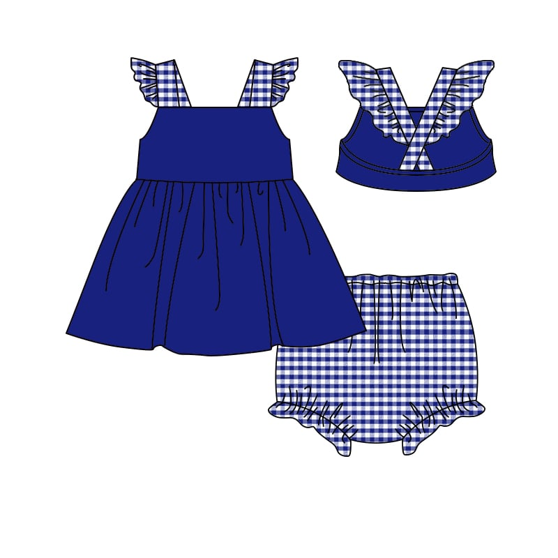 Custom moq 3 eta 7/8week moq 5 eta /4/5week baby girl and boys clothes plaid flying Sleeve briefs Shorts Set rompers