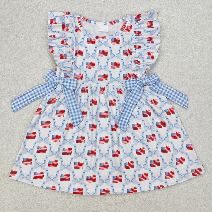 RTS baby girls clothes 4th of july short Sleeve dress romper
