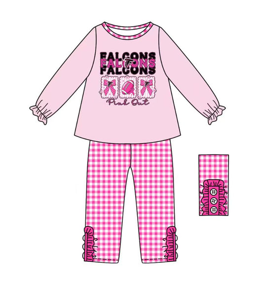 Custom moq 5 mix size eta 6-8weeks baby girl clothes rugby bow pink long sleeve pants set -25.9.11