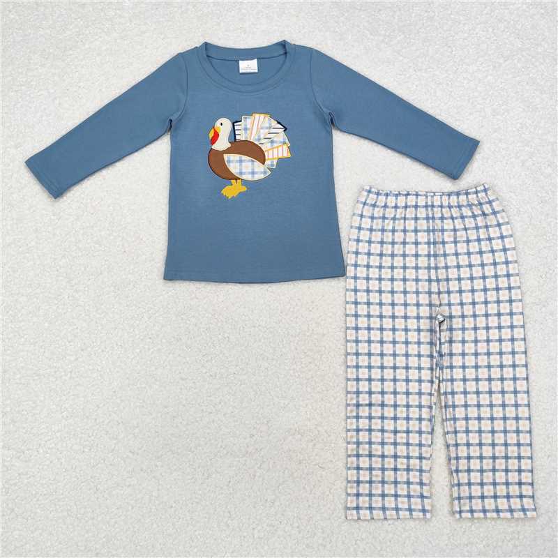 RTS NO MOQ（In Stock) BLP0742 Embroidered Turkey Long Sleeve Pants Set