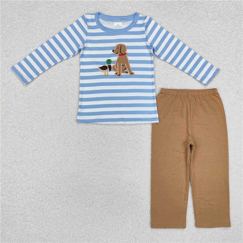 RTS NO MOQ（In Stock) BLP0805 Baby Boys embroidery duck puppy Pocket Top Pants Outfits Sets