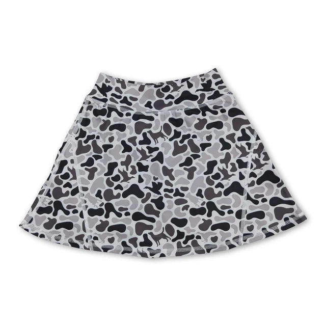 RTS NO MOQ Sibling Baby Girls Western Light Blue Camo Yoga Active Skorts Bottom