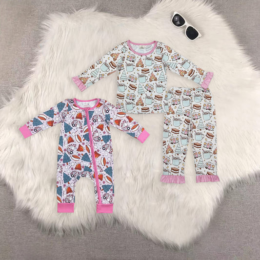 RTS NO MOQ Sibling Baby girls modal Christmas trees long-sleeved trousers suit & romper