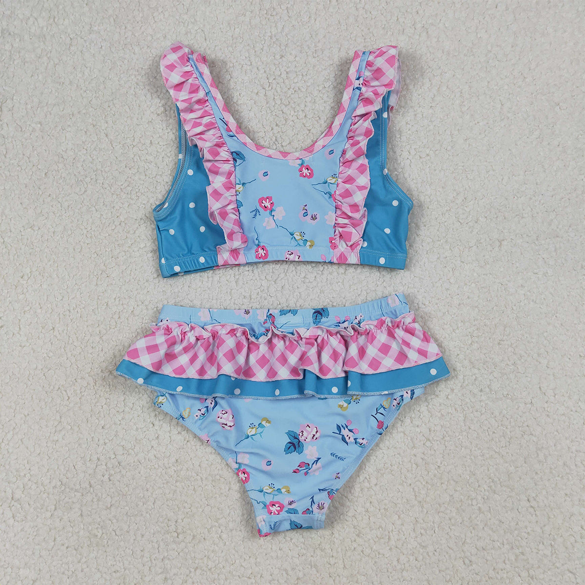 RTS NO MOQ S0777 Baby Girls Sleeveless Floral Button Vest Top with Bummies Short Swimsuit Set（2T-10-12T）