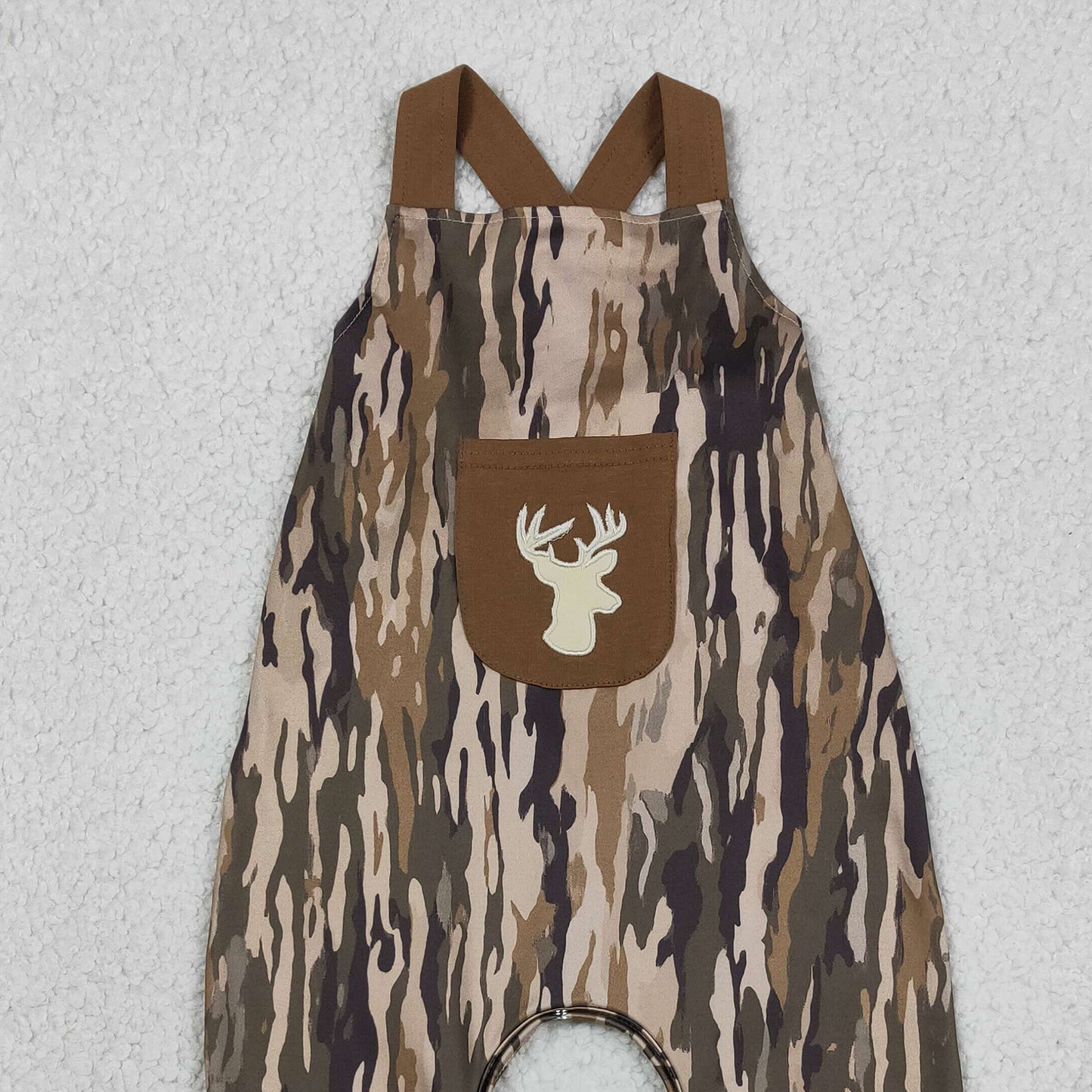 RTS NO MOQ milk silk SR4048 Baby Boys Deer Embroidery Strap Southern Olive Camo Hunting Jumpsuits