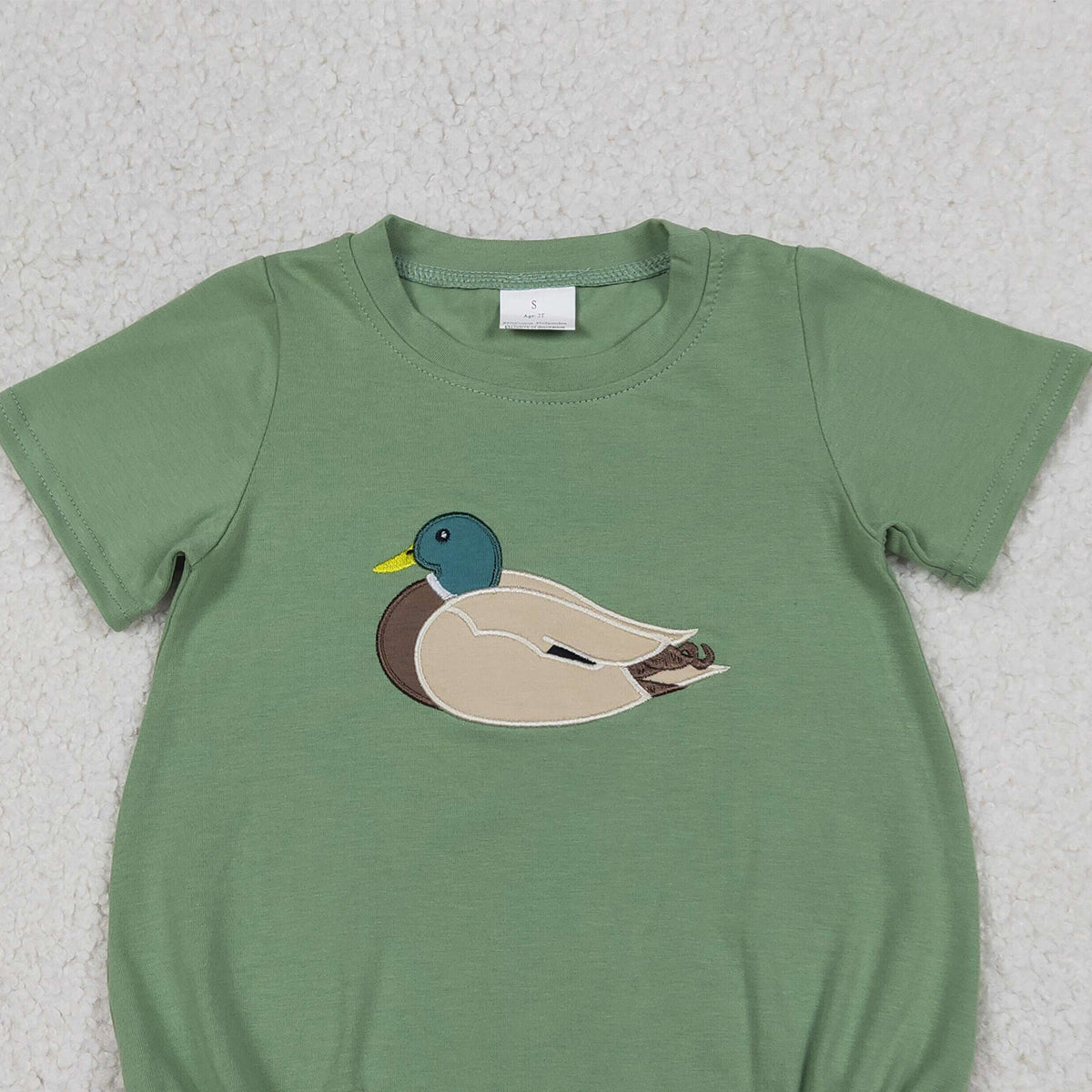 RTS NO MOQ SR3444 Baby Boys Green Short Sleeve Hunting Rompers Embroidery Ducks