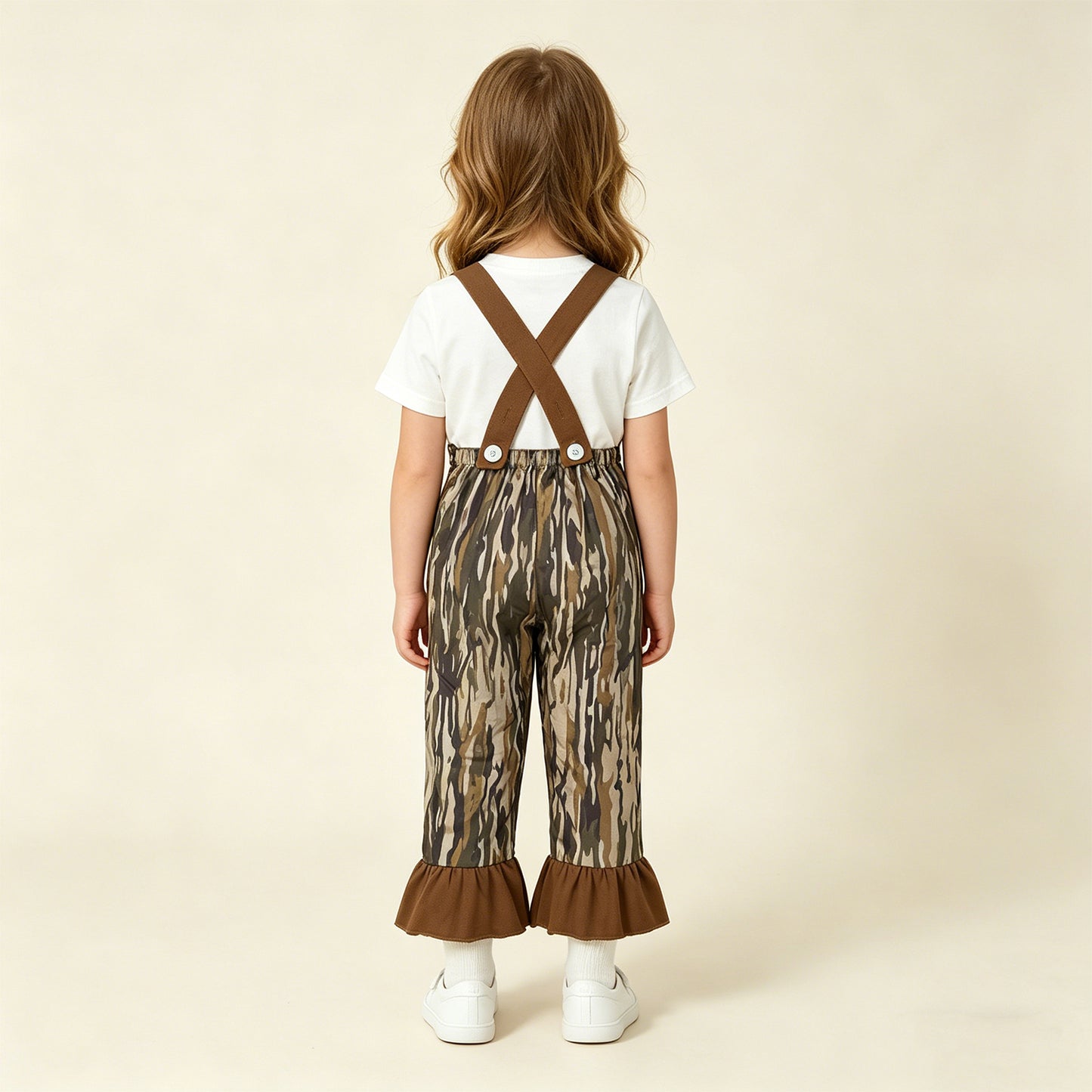 RTS NO MOQ SR4047 Toddler Girls Strap Jumpsuits Olive Camo Hunting Style With Deer Embroidery