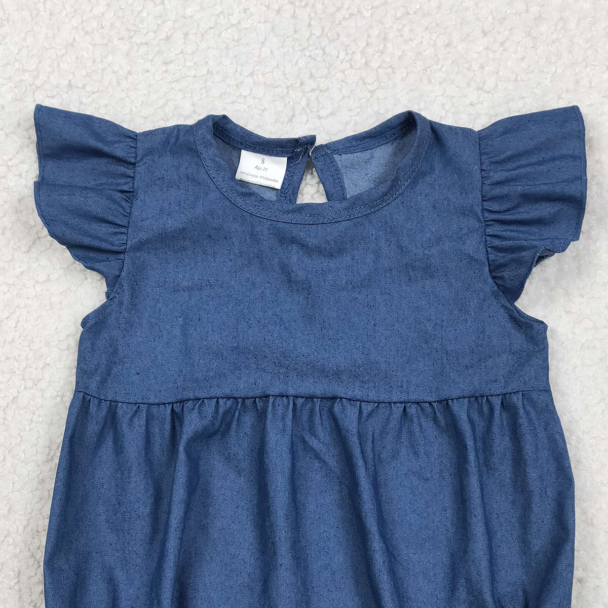 RTS NO MOQ SR3734 Baby Girls Hot Denim Blue Ruffle Rompers with Flutter Sleeves Infant Outfit
