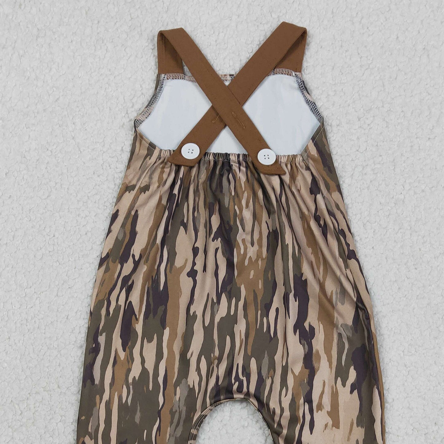 RTS NO MOQ milk silk SR4048 Baby Boys Deer Embroidery Strap Southern Olive Camo Hunting Jumpsuits