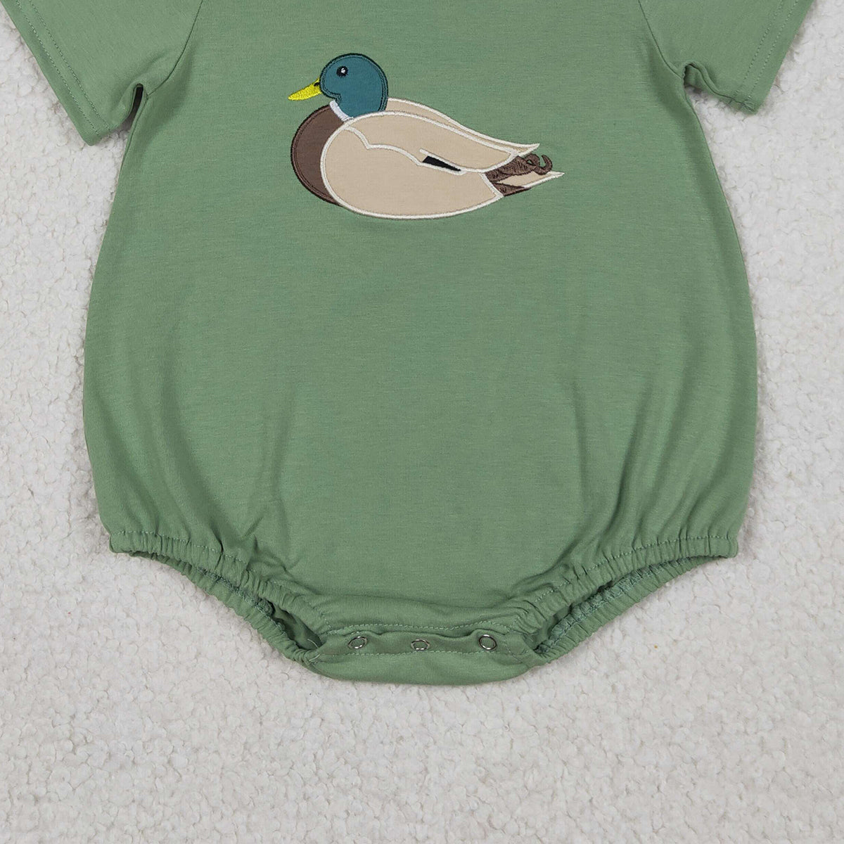 RTS NO MOQ SR3444 Baby Boys Green Short Sleeve Hunting Rompers Embroidery Ducks