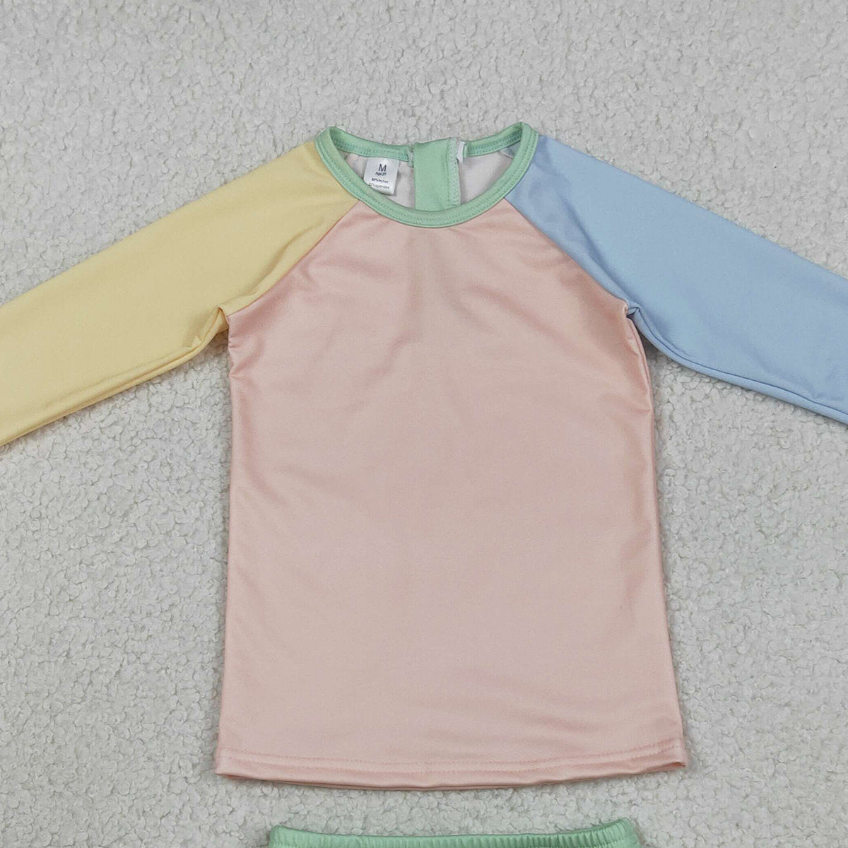 RTS NO MOQ S0637 Baby Girls Patchwork Swimsuits Yellow Aqua Blue Pink Ruffle Top Bummies Outfit