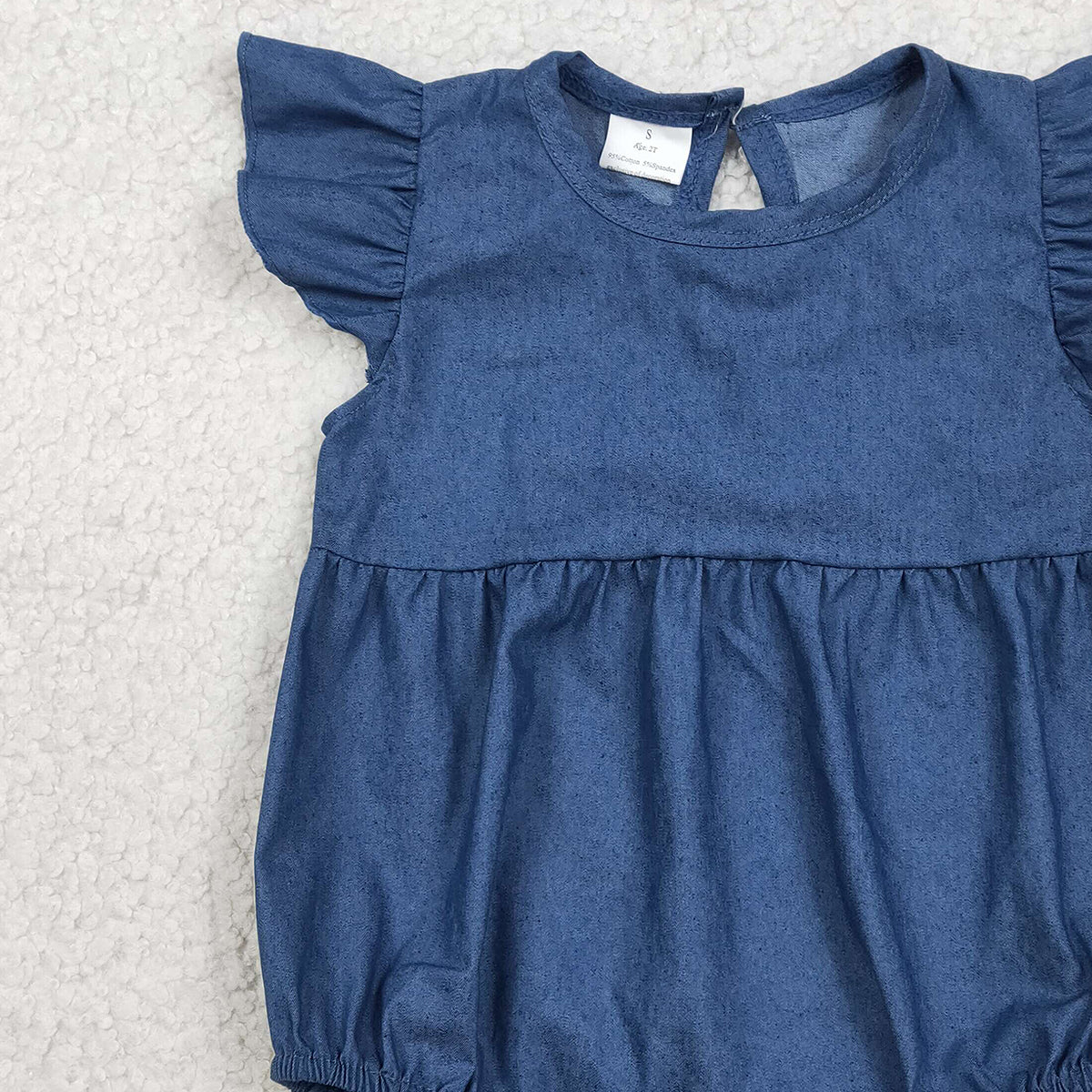 RTS NO MOQ SR3734 Baby Girls Hot Denim Blue Ruffle Rompers with Flutter Sleeves Infant Outfit