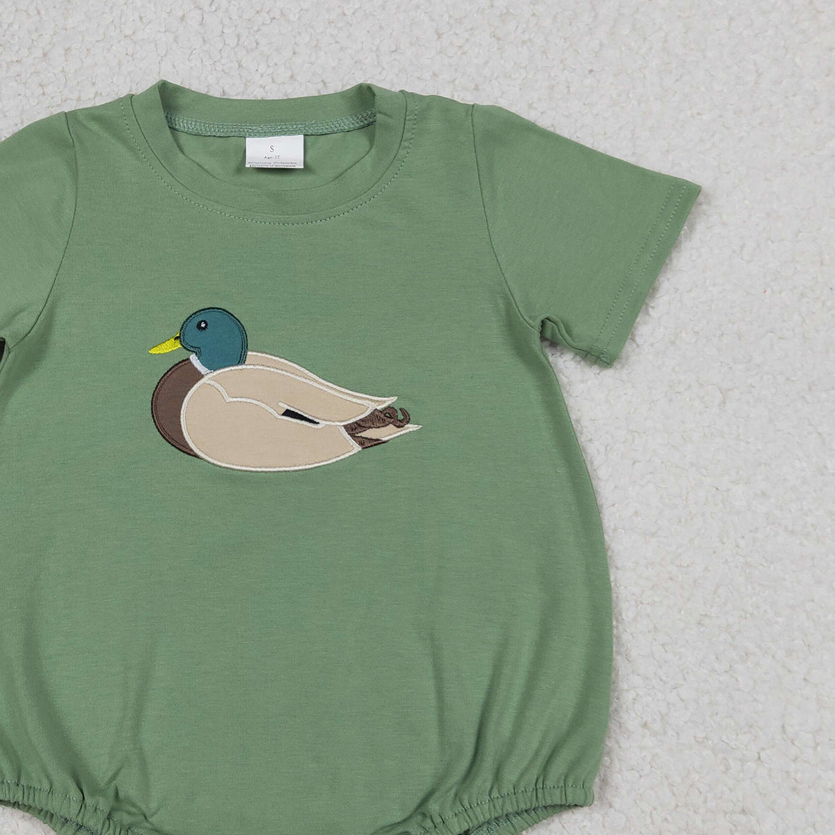 RTS NO MOQ SR3444 Baby Boys Green Short Sleeve Hunting Rompers Embroidery Ducks