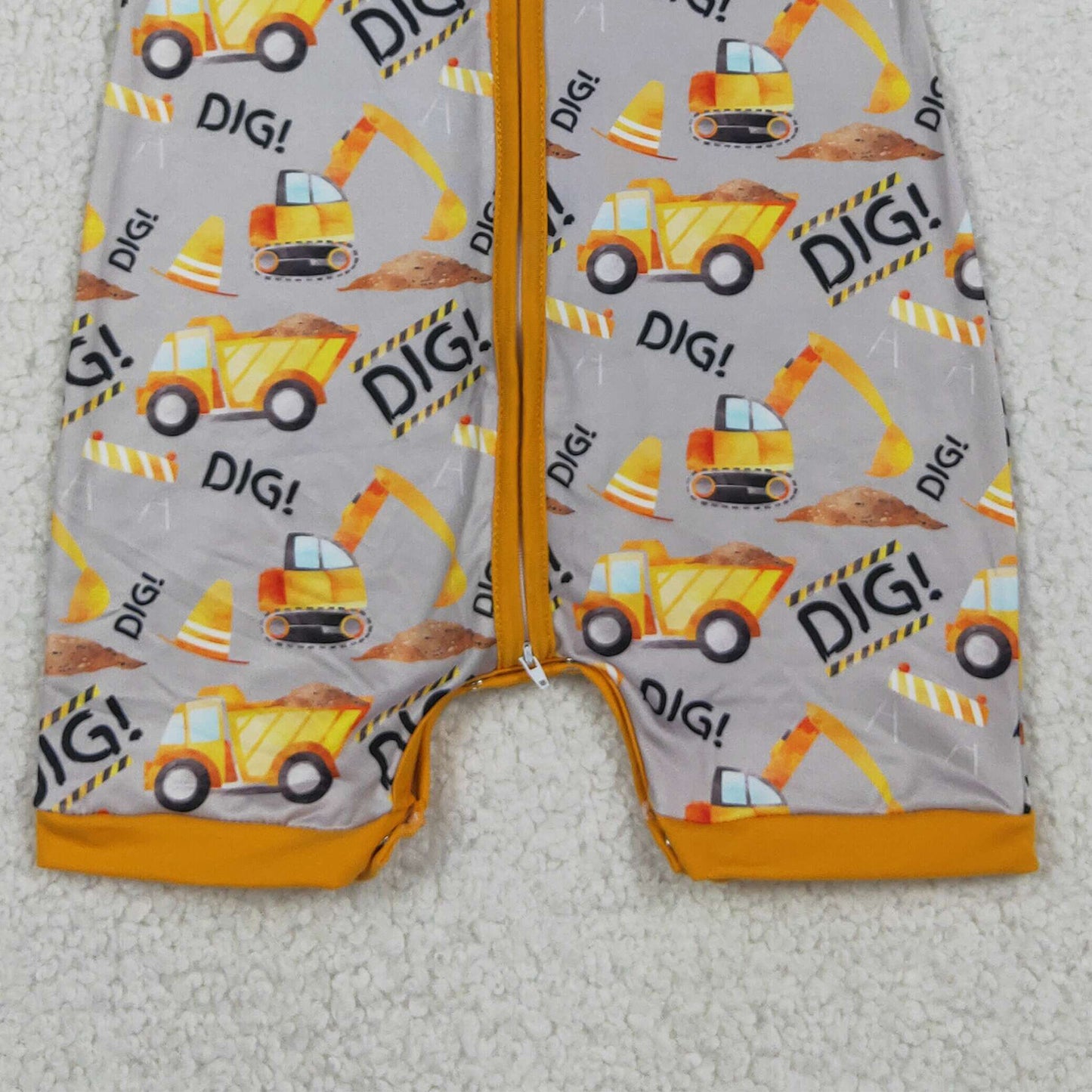 RTS NO MOQ milk silk SR0844 Baby Boys Digger Summer Short Sleeve Zip Rompers