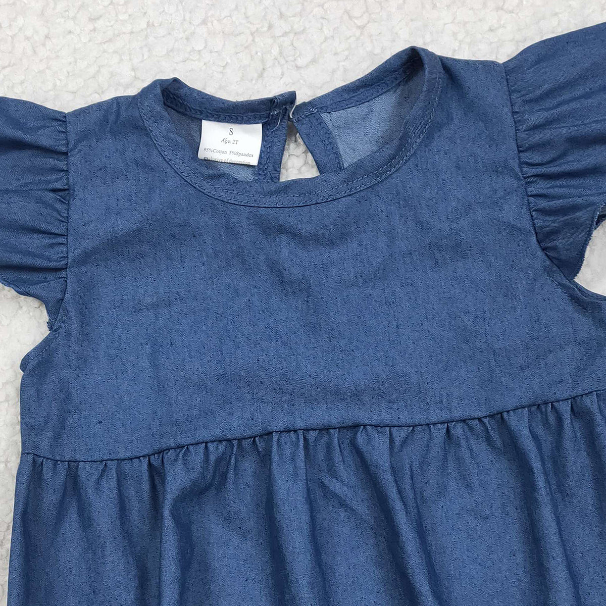 RTS NO MOQ SR3734 Baby Girls Hot Denim Blue Ruffle Rompers with Flutter Sleeves Infant Outfit