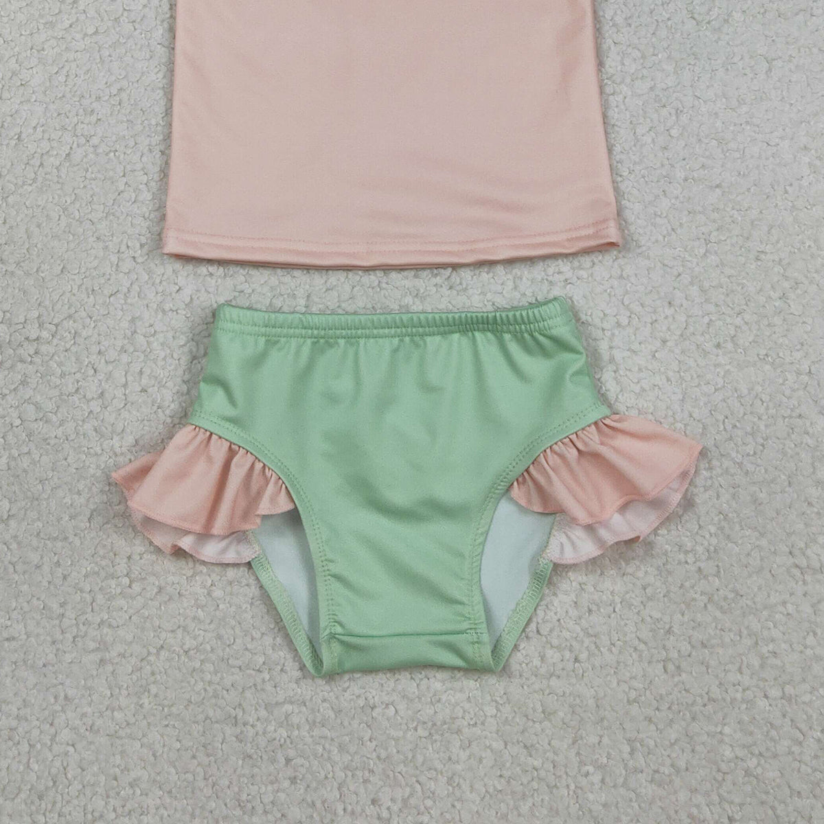 RTS NO MOQ S0637 Baby Girls Patchwork Swimsuits Yellow Aqua Blue Pink Ruffle Top Bummies Outfit